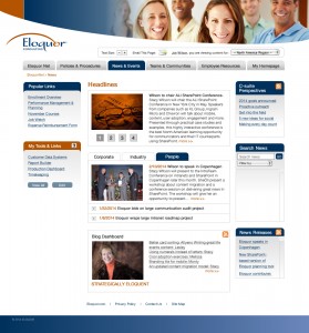 A sample news hub rendered from a client example that integrates a limited amount of social content.